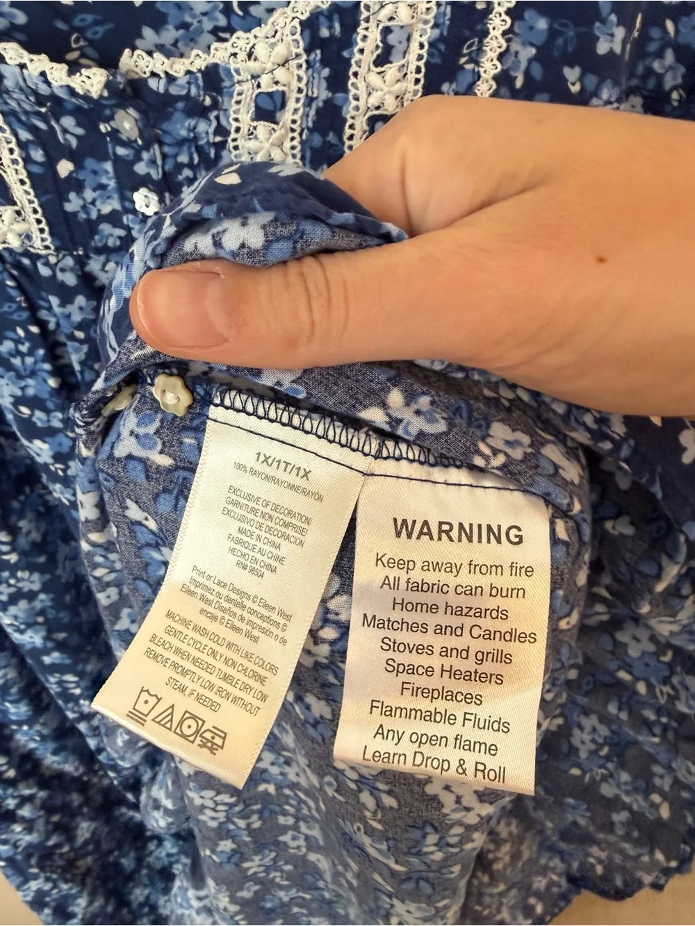 Eileen West Blue Floral Nightgown Relaxed Lace Ruffle Midi Ballet Gown Size 1X